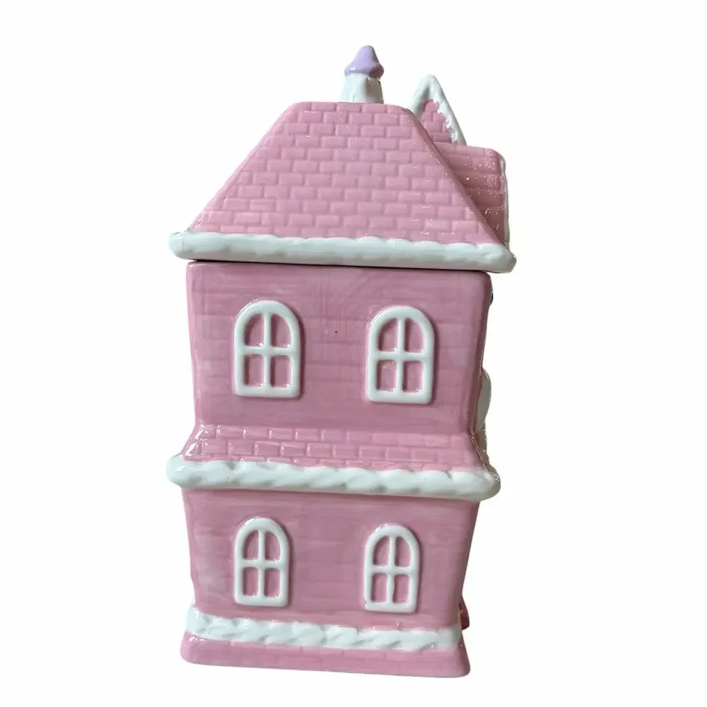 Pink Halloween HAUNTED HOUSE Cookie Jar by Booville Ceramic Spooky Boo New